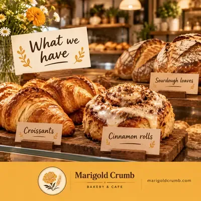 Come Visit Ads ad: pastries with shelf labels