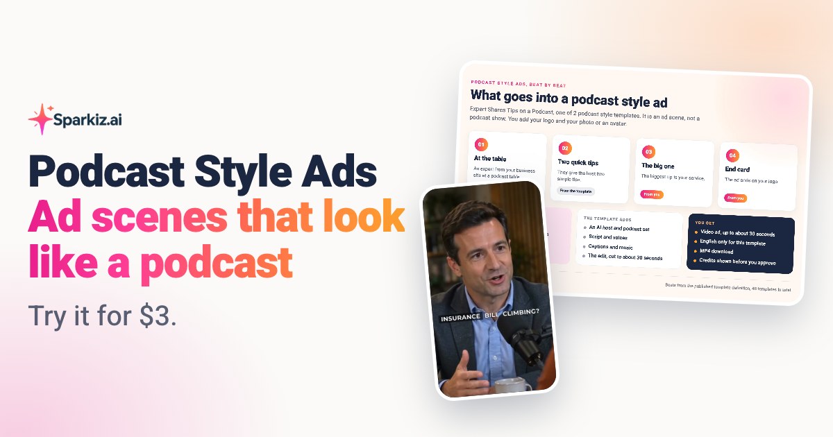Podcast style ad scene with an AI host and guest