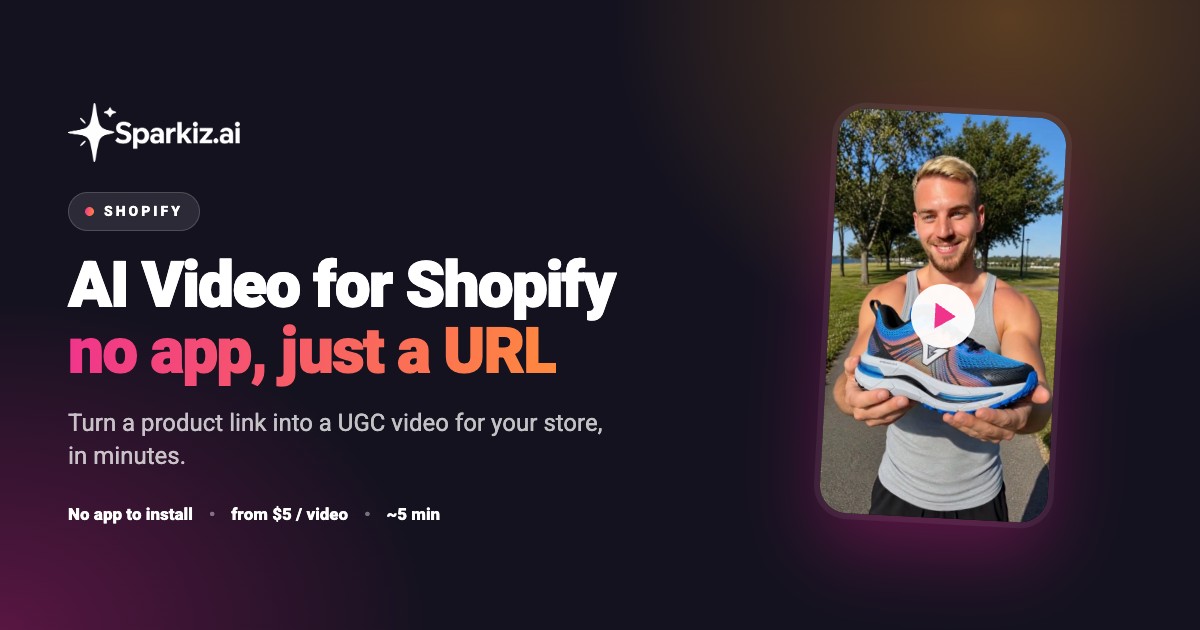 AI video for Shopify that turns a product URL into a UGC video, no app to install