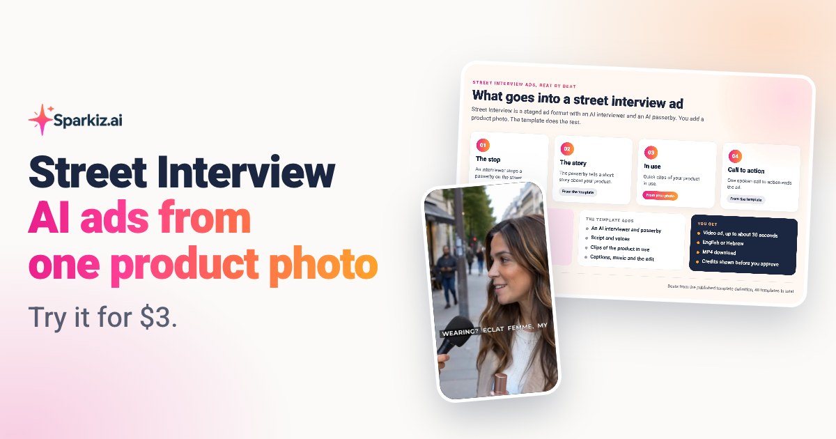 Street interview style ad made from one product photo with an AI interviewer and passerby