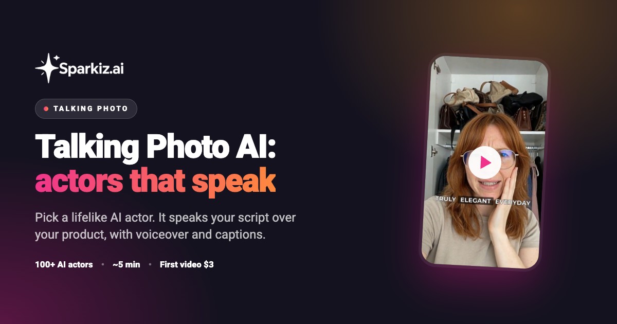 A lifelike AI presenter speaking an ad script in a Sparkiz talking photo video